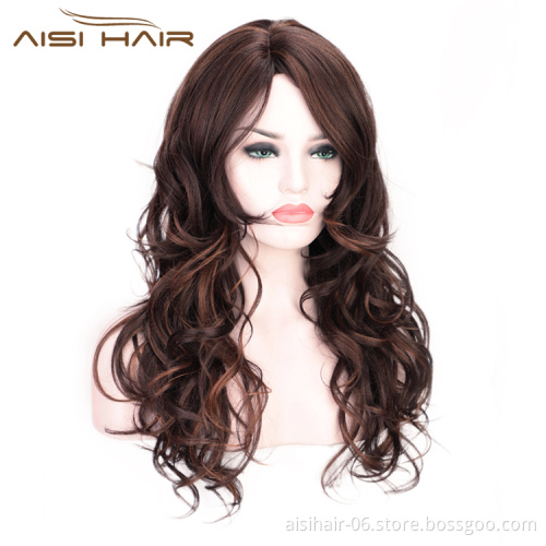 High Temperature Hair Body Wave Mixed Brown Long Wig Synthetic Wig For Black White Women Party Fashion Cosplay Wigs